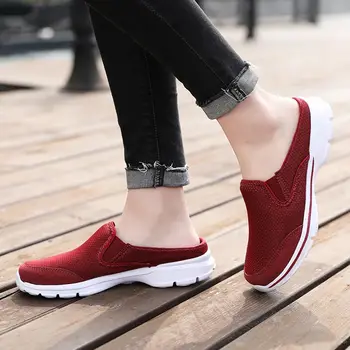 Dimensiuni mari, Jumătate Femei Pantofi de Sport 2019 Plasă Adidasi pentru Alergare Ușoară Pantofi Sport de Alunecare pe Red Slip-on de Vară de Tenis B-327