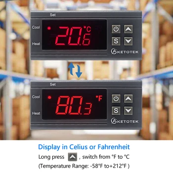 Digital KT1000 Controler de Temperatura C/F Termostat 10A Releu Termostat Răcire Încălzire Comutator Regulator pentru incubator