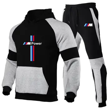 Noul BMW M Barbati Toamna Iarna Seturi Clip colorHoodie+pantaloni Două Piese Casual Trening Barbat Sport Brand de Îmbrăcăminte Costum Sudoare