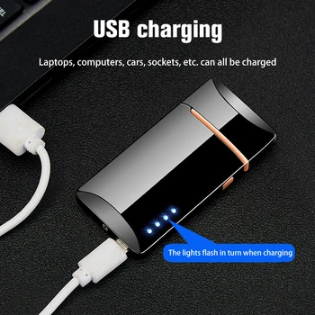 2021 USB Electric Bricheta Dublu Arc de Plasmă de Putere LED Display Bricheta Windproof Electronice Metal Bricheta Cadouri Pentru Bărbați