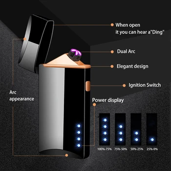 2021 USB Electric Bricheta Dublu Arc de Plasmă de Putere LED Display Bricheta Windproof Electronice Metal Bricheta Cadouri Pentru Bărbați