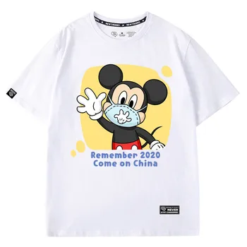 Disney Moda Chic Mickey Mouse Măști De Desene Animate De Imprimare O-Gât Pulover Cu Maneci Scurte T-Shirt Femei Unisex Cupluri Tee Maxim 6 Culori
