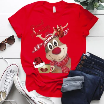 Crăciun Ren Bună Dimineața Tipărite de Vacanță Tricouri Femei Plus Dimensiune S-5xl Amuzant Topuri Drăguț Modă de Crăciun T Shirt pentru Femei
