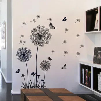 DIY Stil Simplu Negru Papadie Autocolant Perete Fluture Decal geamuri Dormitor, TV, Canapea de Fundal Pentru Decorul Camerei de Artă Murală
