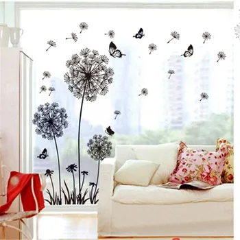 DIY Stil Simplu Negru Papadie Autocolant Perete Fluture Decal geamuri Dormitor, TV, Canapea de Fundal Pentru Decorul Camerei de Artă Murală