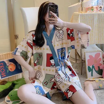 Kimono Pijama Pentru Femei Din Bumbac Confortabil Homewear Maneci Scurte 2020 Japonia Anime Kimono Mujer Roz Piersica Harajuku Girls Sleepwear