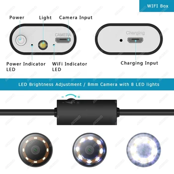 8mm 1080P Endoscop WIFI IP68 rezistent la apa Șarpe Puncte de Inspecție Șarpe Camera 8 LED-uri pentru IOS Samsung Huawei Android