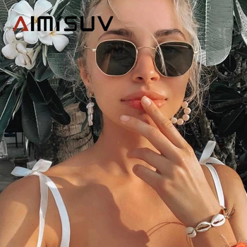 AIMISUV Hexagon ochelari de Soare pentru Femei Brand Designer de Mic Pătrat ochelari de Soare Barbati Cadru Metalic de Conducere Ochelari de sex Feminin