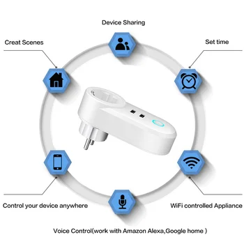 Smart WiFi de Putere UE Plug cu USB Priza Socket Lucra cu Alexa Google asistent Acasă App Control de la Distanță de Control Funcția Timer