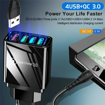 4 Porturi USB Încărcător de Telefon NE-a UNIT UE Plug 5V/3A Inteligent Încărcător Rapid QC3.0 Mobil Încărcător de Perete pentru iPhone, Samsung, Xiaomi, HuaWei