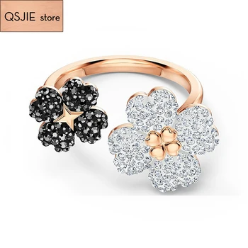 QSJIE de Înaltă calitate SWA Noi Austriac de cristal dublă față-verso patru frunze floare inel plin de Farmec moda bijuterii