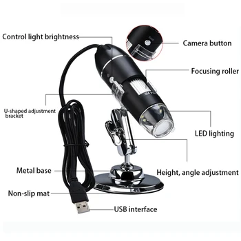 Reglabil 1600X 3 in 1 USB Microscop Digital de Tip C Microscop Electronic Camera Pentru Solding 8 LED-uri Lupa Zoom Endoscop