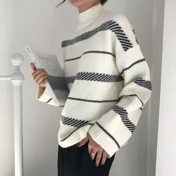 Haine De Iarna Femei Pulover Plus Dimensiune Guler Cu Dungi Tricotate Femei Pulovere Coreean De Top De Mare De Moda Harajuku Pulovere