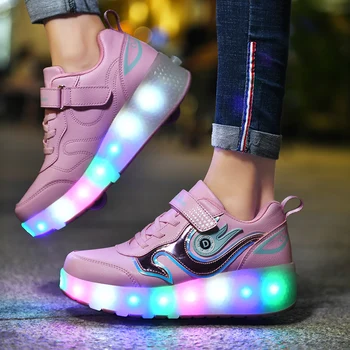 Dimensiunea 28-43 Stralucitoare Roata Pantofi Pentru Copii Pantofi de Skate Role Cu Lumini de Copii Băieți Fete USB Acuzat Luminos Pantofi Cu Roata