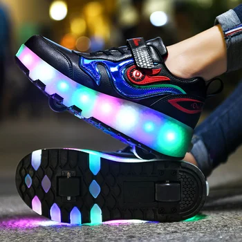 Dimensiunea 28-43 Stralucitoare Roata Pantofi Pentru Copii Pantofi de Skate Role Cu Lumini de Copii Băieți Fete USB Acuzat Luminos Pantofi Cu Roata
