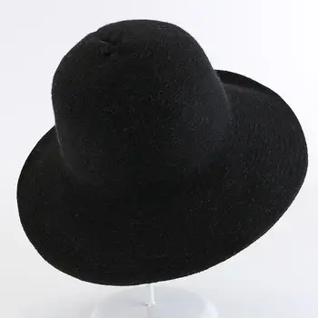 Simplu Găleată Pălărie Înaltă Calitate Femei Panama Pălărie Cald de Toamna Iarna Lână Tricotate Pălării pentru Femei Solide de Câmpie Largă Refuz Pălării