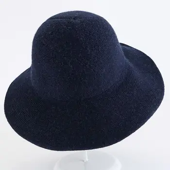 Simplu Găleată Pălărie Înaltă Calitate Femei Panama Pălărie Cald de Toamna Iarna Lână Tricotate Pălării pentru Femei Solide de Câmpie Largă Refuz Pălării