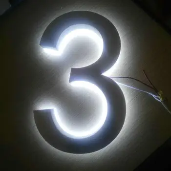 Alb cald Led 3D Numere de Casă Lumina Impermeabil în aer liber Acasă Hotel Ușa Plăci din Oțel Inoxidabil Illumilous Lettre Semn