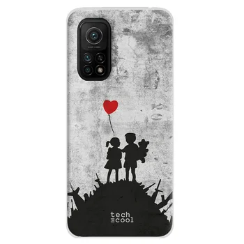 FunnyTech®Caz pentru Xiaomi Mi 10T / Mi 10T Pro l caz Graffiti banksy copii Război Balon Roșu