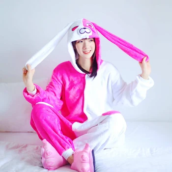 Adulți Animal Urechi Lungi De Iepure Kigurumi Bunny Onesie Înger Pijamale Femei-O Bucată De Pijama Halloween Cosplay Costum Cald