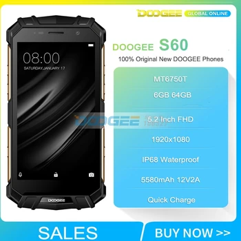 DOOGEE S60 Telefon Robust IP68 Waterpoof Praf de telefoane Mobile NFC 5580mAh 6GB 64GB Helio P25 Octa Core Smartphone