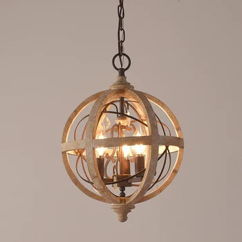 Țară din america de lemn de artă candelabru din lemn face veche de sufragerie, sufragerie, dormitor lampa caracter individual vechi cu balonul rotund
