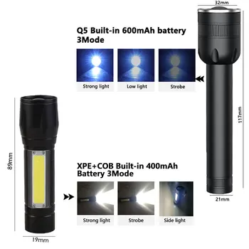 În 2020, NOUL MINI USB Reîncărcabilă Lanterna LED-uri Cu Built-in 600mAh baterie cu litiu Impermeabil camping lumina Lanterna cu Zoom