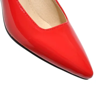 Pantofi De Piele De Brevet Femei Med Toc Alunecare Superficială Lună Pompe Cu Flori Tocuri Cui Mujer Pentru Birou Doamnă În Roșu Galben Dimensiune 45