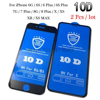 2 buc/lot 10D Protectie din sticla temperata pentru iphone 6 6s 7 8 plus XR Sticlă de Protecție de Film pe iphone x xs max ecran protector