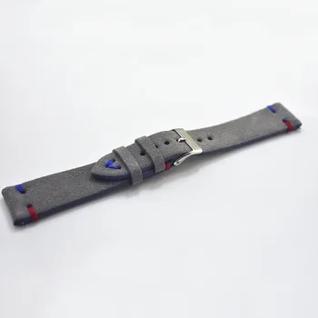 Manual de piele de Căprioară Gri Watchband Retro Clasic din Piele Curea de Ceas din Oțel Inoxidabil Catarama 18mm 20mm 22mm 24mm