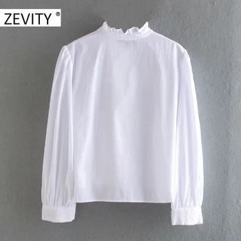ZEVITY Noi femeile de moda stand guler jabou alb bluza poplin shirt femei croșetat dantelă șic blusa toamna combinezon topuri LS7196