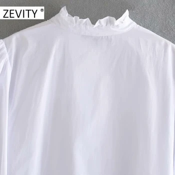 ZEVITY Noi femeile de moda stand guler jabou alb bluza poplin shirt femei croșetat dantelă șic blusa toamna combinezon topuri LS7196