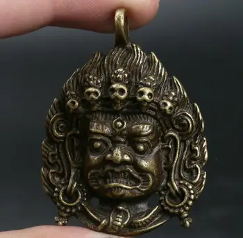 Chineză Bronz Tantra Mahakala Mânios Zeitate Amuleta Pandantiv Cap De Buddha Pandantiv Exorciza Spiritele Rele Statuie De Bun Augur Amuleta