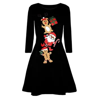 Rochie de crăciun Femei Moș Crăciun Imprimat cu Maneca Lunga de Seara de Bal Costum de Iarnă Rochii Mini Kerstjurk платье #S