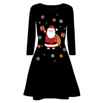 Rochie de crăciun Femei Moș Crăciun Imprimat cu Maneca Lunga de Seara de Bal Costum de Iarnă Rochii Mini Kerstjurk платье #S