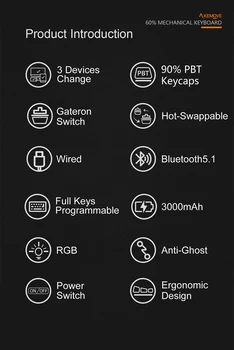 KEMOVE 61-Cheie Tastatură Mecanică Întrerupător 60% NKRO Bluetooth Dual Mode PBT Taste Wireless cu Fir Tastatură de Gaming PC TABLET DK61