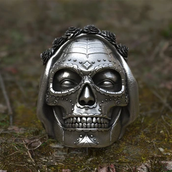 Goth Santa Muerte de Zahăr Craniu Inel Floare Trandafir Coroana 316L din Oțel Inoxidabil Inele Femei Gotice Punk Bijuterii Cadou Unic