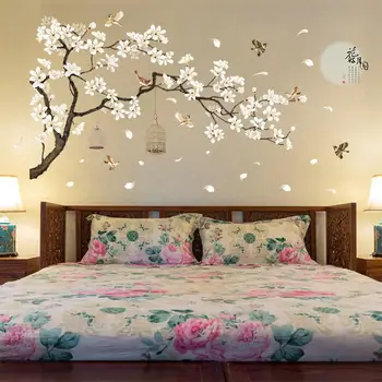 187x128cm de Mari Dimensiuni de Arbore de Autocolante de Perete Păsări Flori Decor Acasă imagini de Fundal pentru Camera de zi Dormitor DIY Decorare Camere