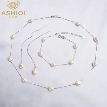 ASHIQI Real Argint 925 Naturale de apă Dulce pearl Bijuterii Seturi de Colier Bratara Cercei pentru femei de Moda 2020 Nou