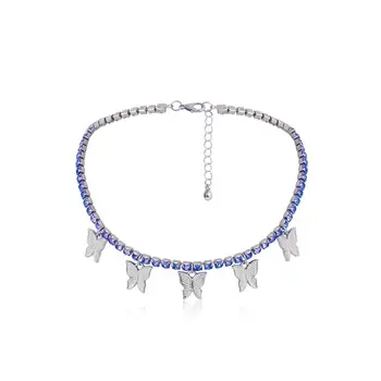Purui de Lux Cristal Fluture Pandantiv Colier pentru Femei Dulce Bling Stras Fluture Lanț Cravată Newcklace Guler Bijuterii