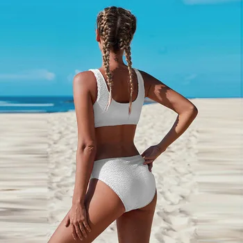 Cu nervuri Rezervor de Top Bikini Set Căptușit Sportiv, costume de Baie Fete de Costume de baie Atletic Plaja Costum de Baie pentru Femei din Două Piese amatorilor de Scăldat iau bikini