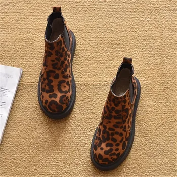 Printuri De Leopard Pentru Femei Cizme Pentru Femei Vintage Aluneca Pe Glezna Cizme Pentru Femei Pantofi Low-Toc Doamnelor Pantofi Femei Toamna Apartamente Cizme 2020 Plus Dimensiune