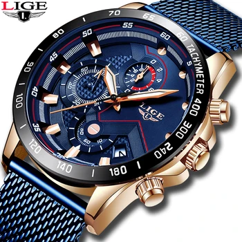 LIGE Moda Mens Ceasuri de Top de Brand de Lux Ceas de mână Cuarț Ceas de Ceas Albastru Bărbați Impermeabil Sport Cronograf Relogio Masculino