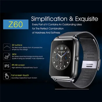 Mai mare Calitate Z60 Ceas Inteligent Plus Curea de Metal Bluetooth Încheietura mâinii Suport Smartwatch cu Sim Card TF Pentru Android IOS PK S8 IWO 8