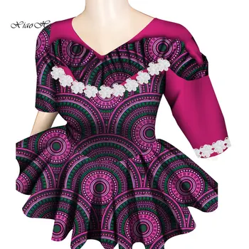 Noi Femeile Africane Bluza de Înaltă Talie Cutat African Print Camasa pentru Femei Bazin Riche Dashiki Tricou Alb cu Flori WY7100
