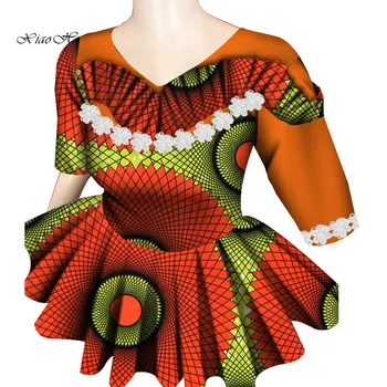 Noi Femeile Africane Bluza de Înaltă Talie Cutat African Print Camasa pentru Femei Bazin Riche Dashiki Tricou Alb cu Flori WY7100