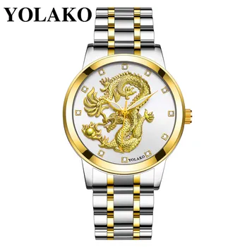 YOLAKO Barbati Dragon Totem Sculpta Dial Bărbați Cuarț Ceas din Oțel Inoxidabil Curea de Afaceri Reloj de hombre Часы Elegant, Un