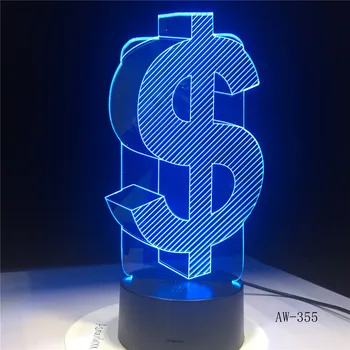 Noutatea 3D Semn Dolar USD Decor Acasă Lampa Flash Atmosfera de Petrecere Luminarias Atinge 7 Culori Schimbare a CONDUS Iluzie Lumina AW-355