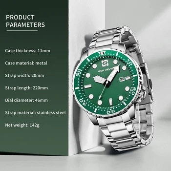 Ceasuri barbati 2020 de Lux din Oțel Complet rezistent la apa Automată a Datei Ceas Bărbați Cuarț Verde Scufundări Sporturi Ceas Reloj Hombre QW042