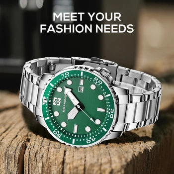 Ceasuri barbati 2020 de Lux din Oțel Complet rezistent la apa Automată a Datei Ceas Bărbați Cuarț Verde Scufundări Sporturi Ceas Reloj Hombre QW042